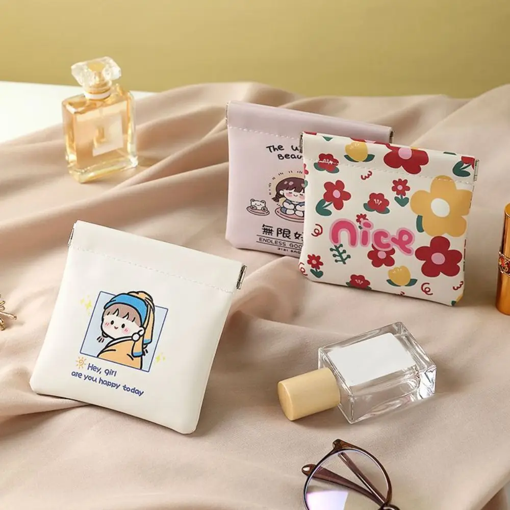 High Quality Automatic Closing Mini Cosmetic Bag Soft Pu Leather Cartoon Pattern Makeup Pouch Portable Travel Storage Bag