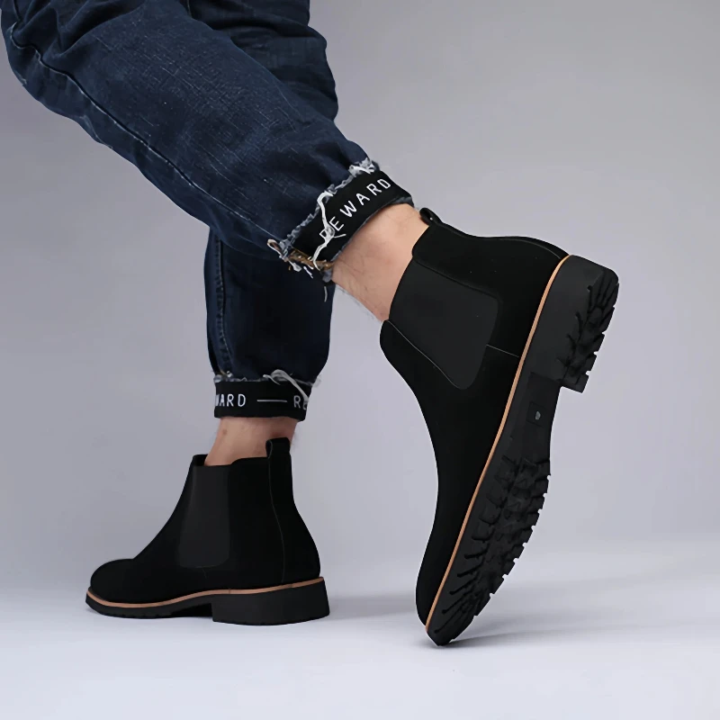 

Мужские ботинки средней высоты с круглым носком, модные матовые ботинки челси, повседневные ботинки без шнуровки