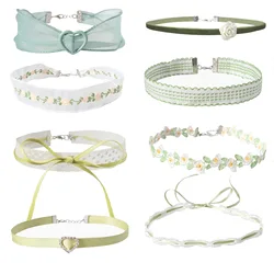 Fresh Green Heart Necklace Lady Jewelry Accessories Girl Gift Wholesale Hot Sexy Ribbon Leaf Flower Star Bow Choker for Women