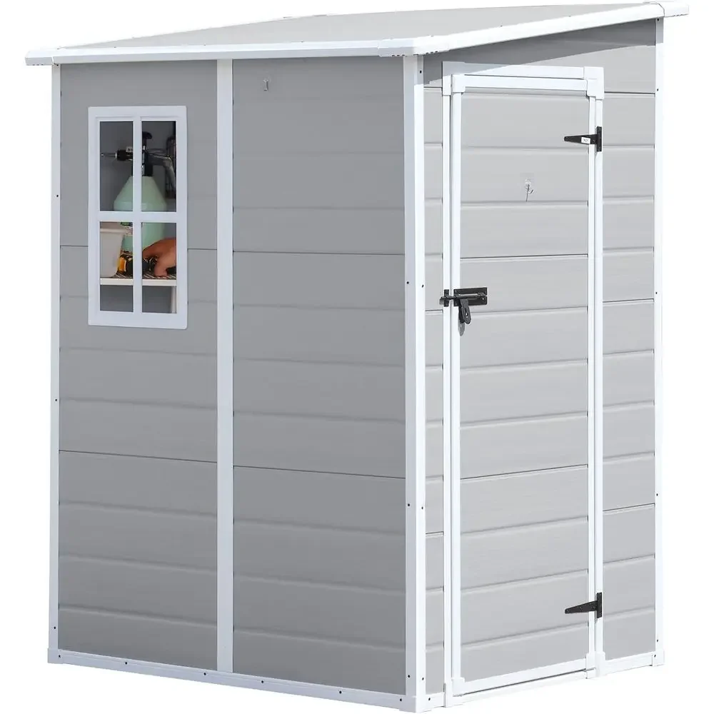 

5x4 ft. Durable Resin Outdoor Shed with Floor, Window, and Lockable Door - Ideal for Tools and Garden Storage