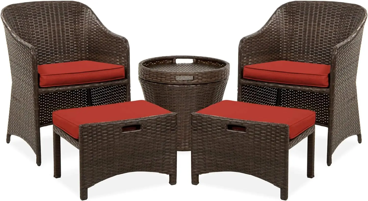 5-Piece Outdoor Patio Furniture Set, No Assembly Required Wicker Conversation Bistro & Storage Table for Backyard, Porch