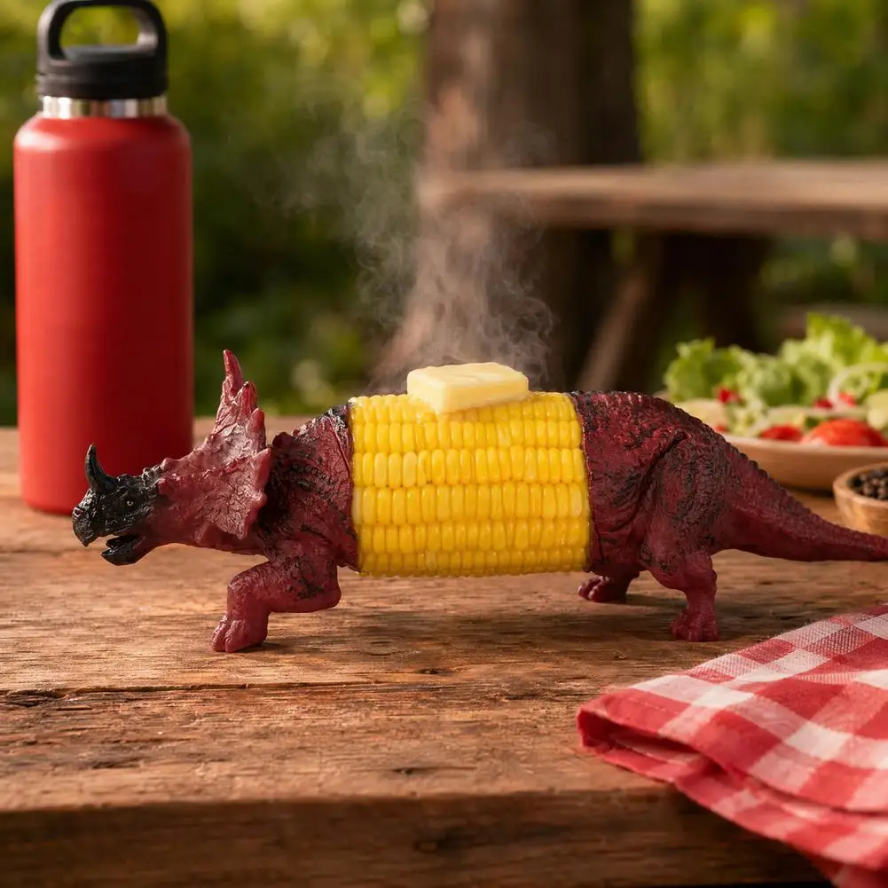 Creative Dinosaur Corn Cob Holder 3D Printed Corn Fork Stainless Steel Skewers Funny BBQ Corn Cob Picks Camping Kitchen Gift