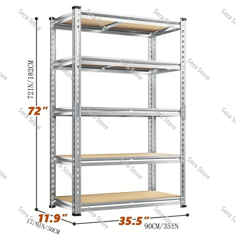 Five Layer Garage Shelves with Adjustable Metal Shelves Suitable for Garages, Kitchens, and Bedrooms
