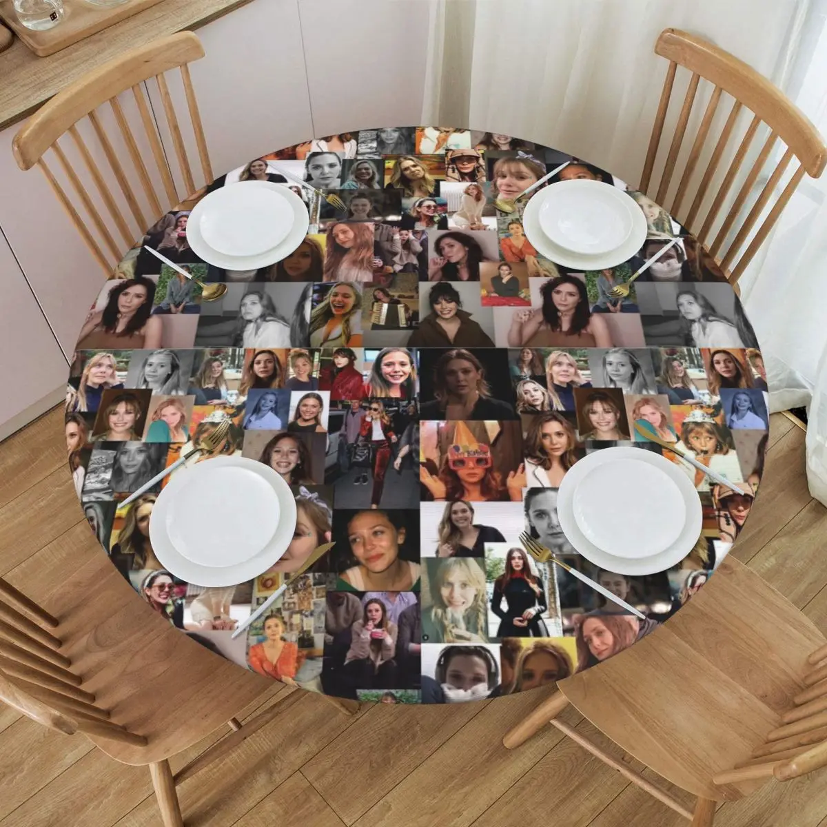 Elizabeth Olsen Waterproof Round Tablecloth Oilproof Table Cloth for Kitchen Events Dining Table Cover