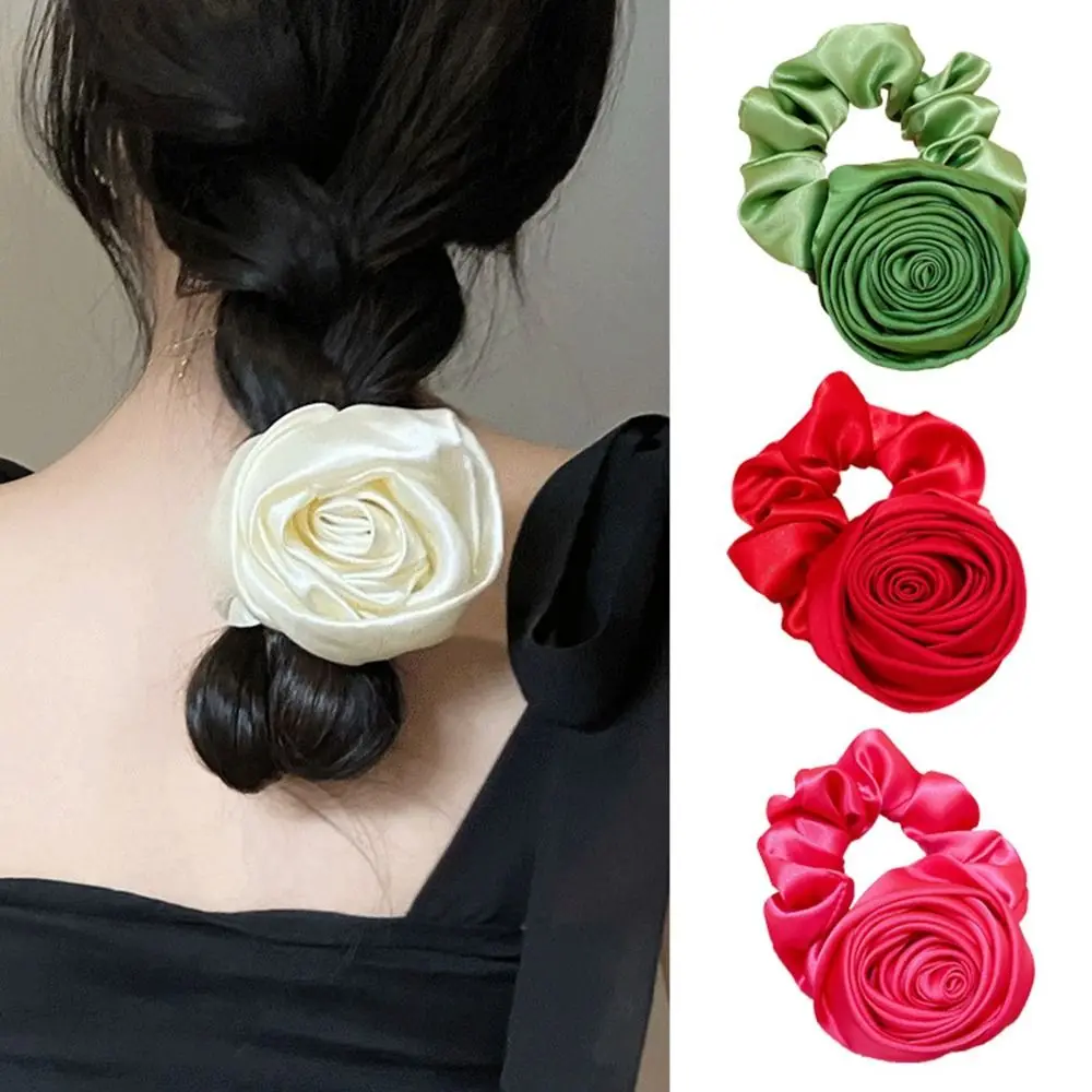 

3PCS Elastic Hair Accessories Satin Gloss Hair Bands Rose Hair Rope Hair Scrunchie Flower Hair Ring