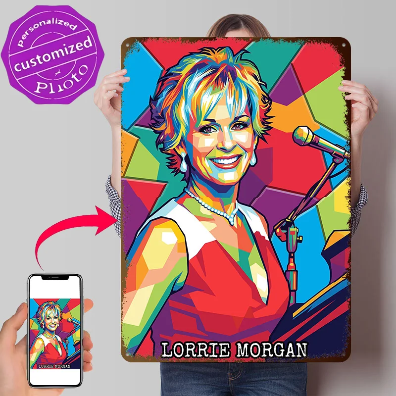 Lorrie Morgan Pop Art Portrait 3D Texture Metal Poster Customized Wall Art Tin Sign Gift for Mancave Gaming Room Decoration Cozy