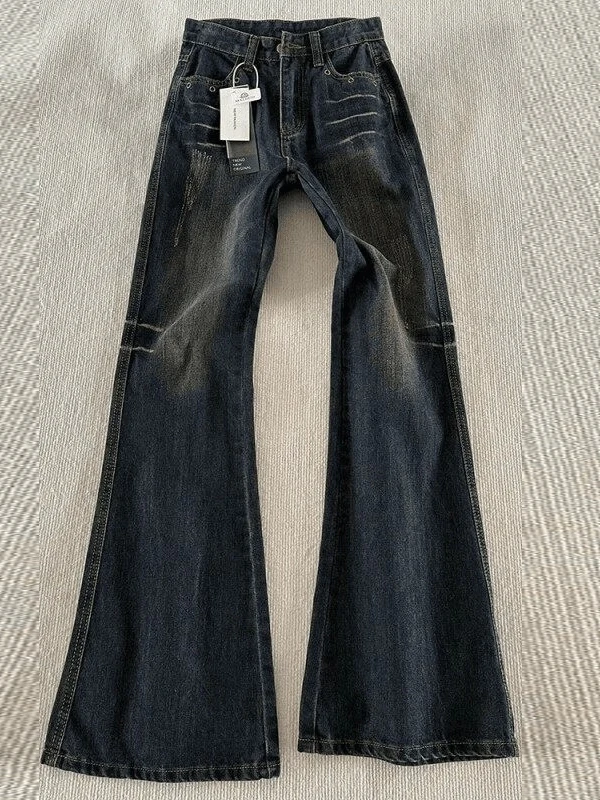 

American Style Vintage Flared Jeans Women's Large Size Loose Slimming Bell Bottoms Casual Wear Denim Fabric Winter Season