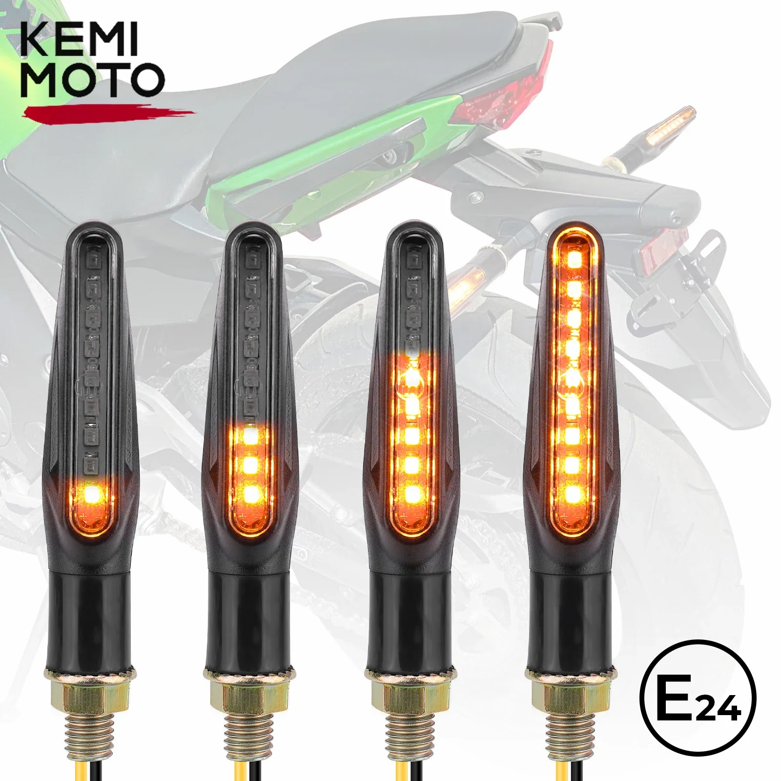 KEMiMOTO LED Turn Signal Light Motorcycle Bicycle Amber Turn Signal Flowing Light 12V IP67 Universal Flasher Indicator Blinker