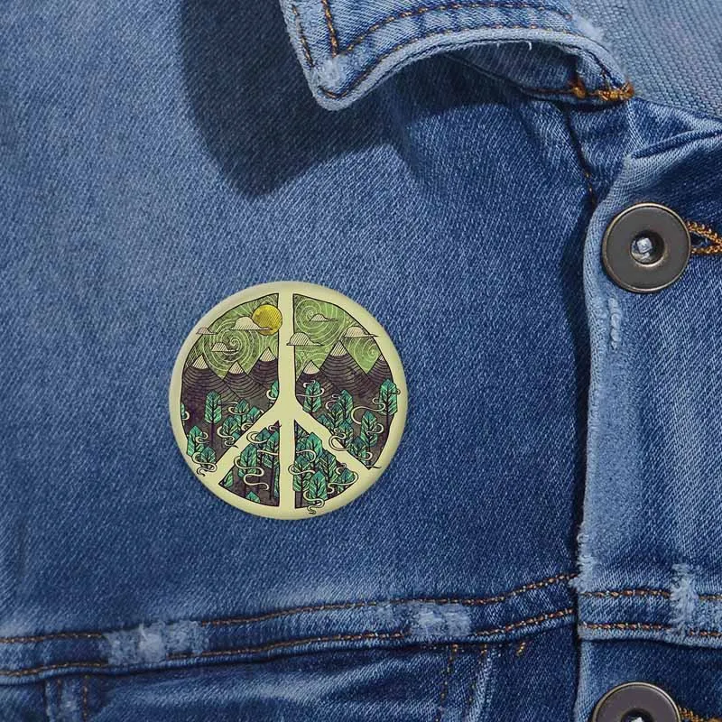 Horror Movie Peaceful Landscape Brooch Creative Funny Words Image Button Pins Tinplate Round Badge Backpack Clothes Accessories