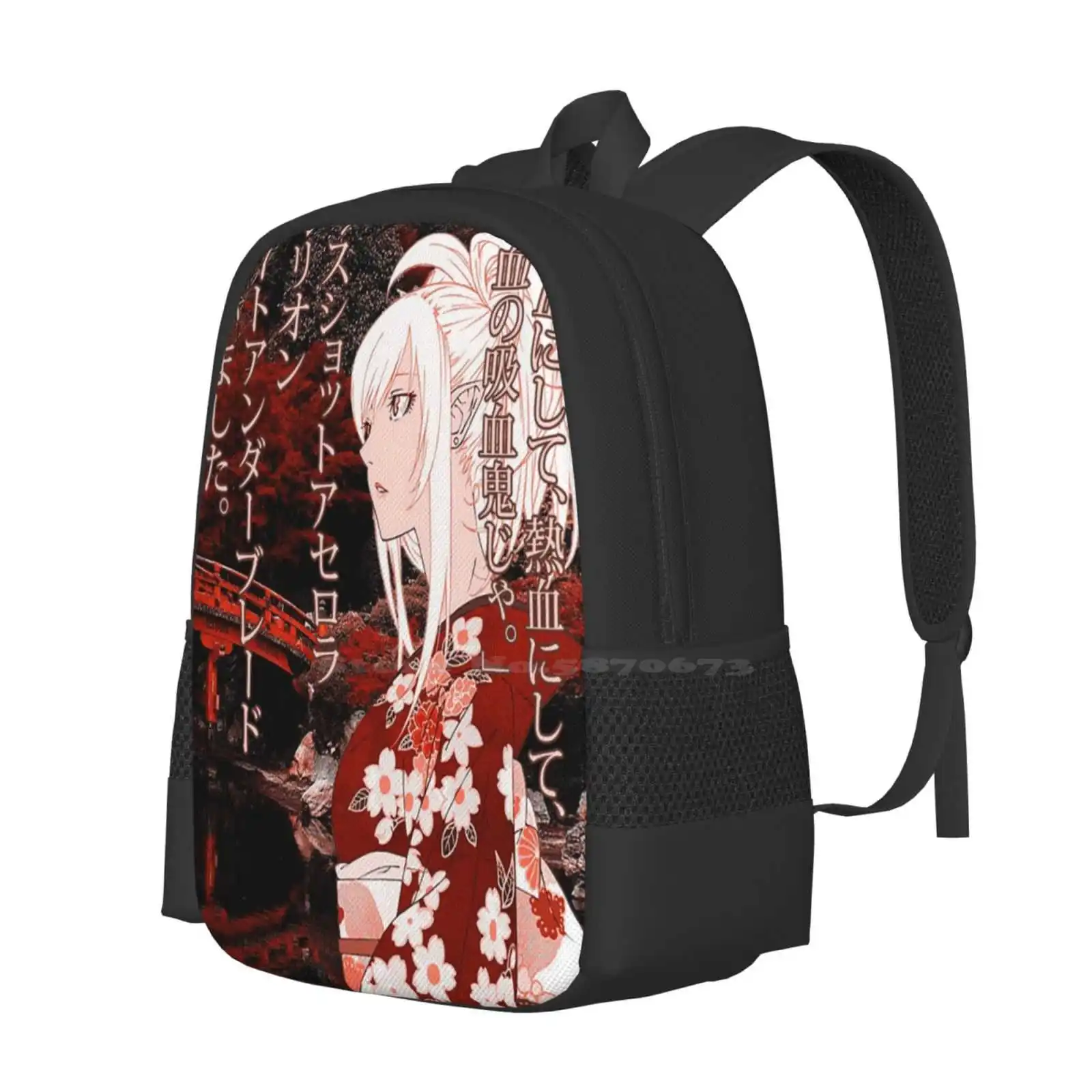 Kiss-Shot Yukata School Bag Big Capacity Backpack Laptop Kiss Shot Acerola Heart Under Blade Yukata Aesthetic Red Quote