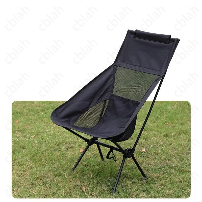 Portable outdoor folding chair High backrest breathable camping chair Oxford cloth reinforced iron pipe for beach travel