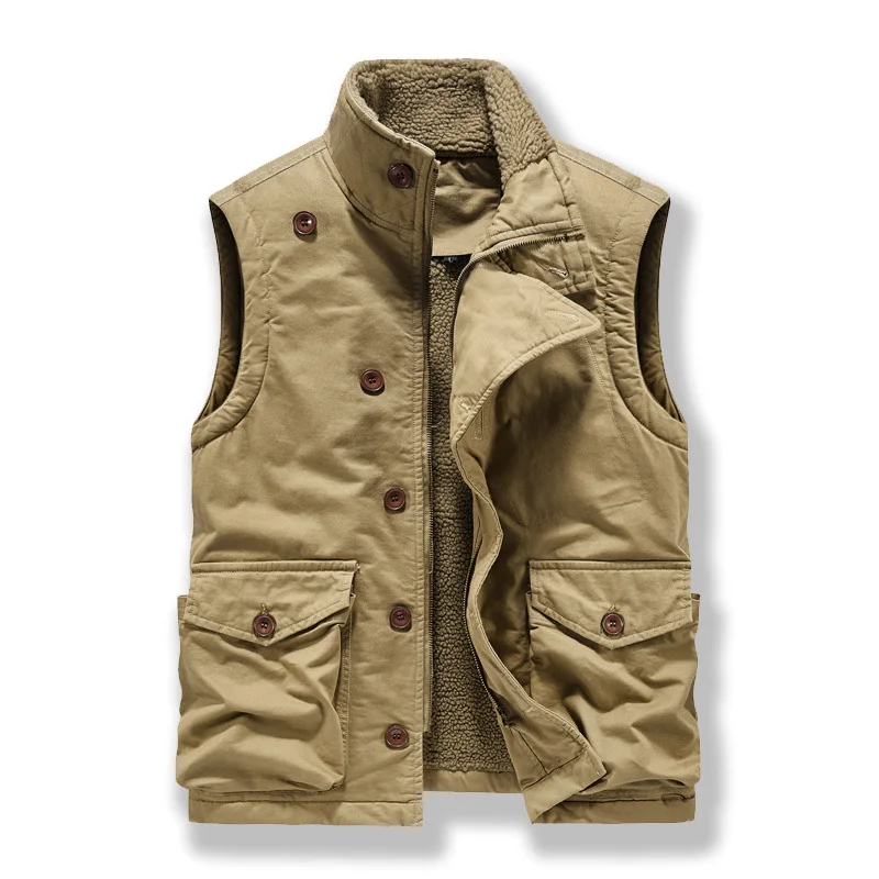 Winter New Fashion Men’s Solid Color Asymmetrical Breasted Sleeveless Cotton Padded Vests Male Simple Basic Clothes Coats Jacket
