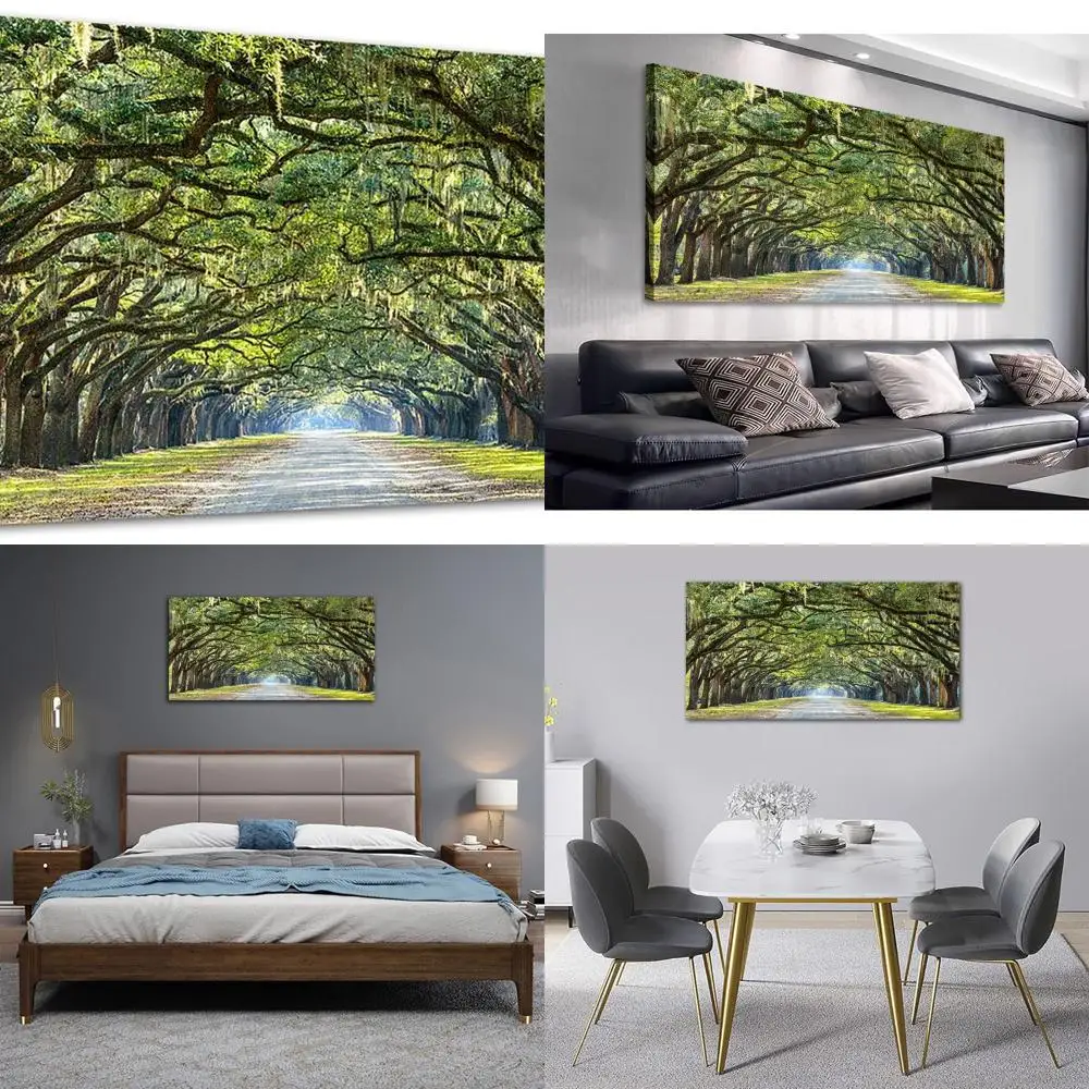 Lienzo grande con paisaje de árbol de roble verde, camino histórico de Savannah, ideal para decoración de sala de estar y dormitorio