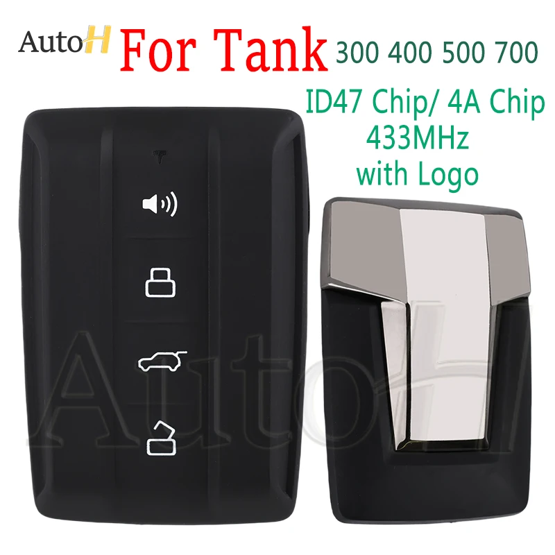 Smart Control Car Key for Tank 300 Great Wall GWM 433Mhz FSK ID47 Chip/4A Chip 4 Buttons With Logo Keyless Start Auto Remote Key