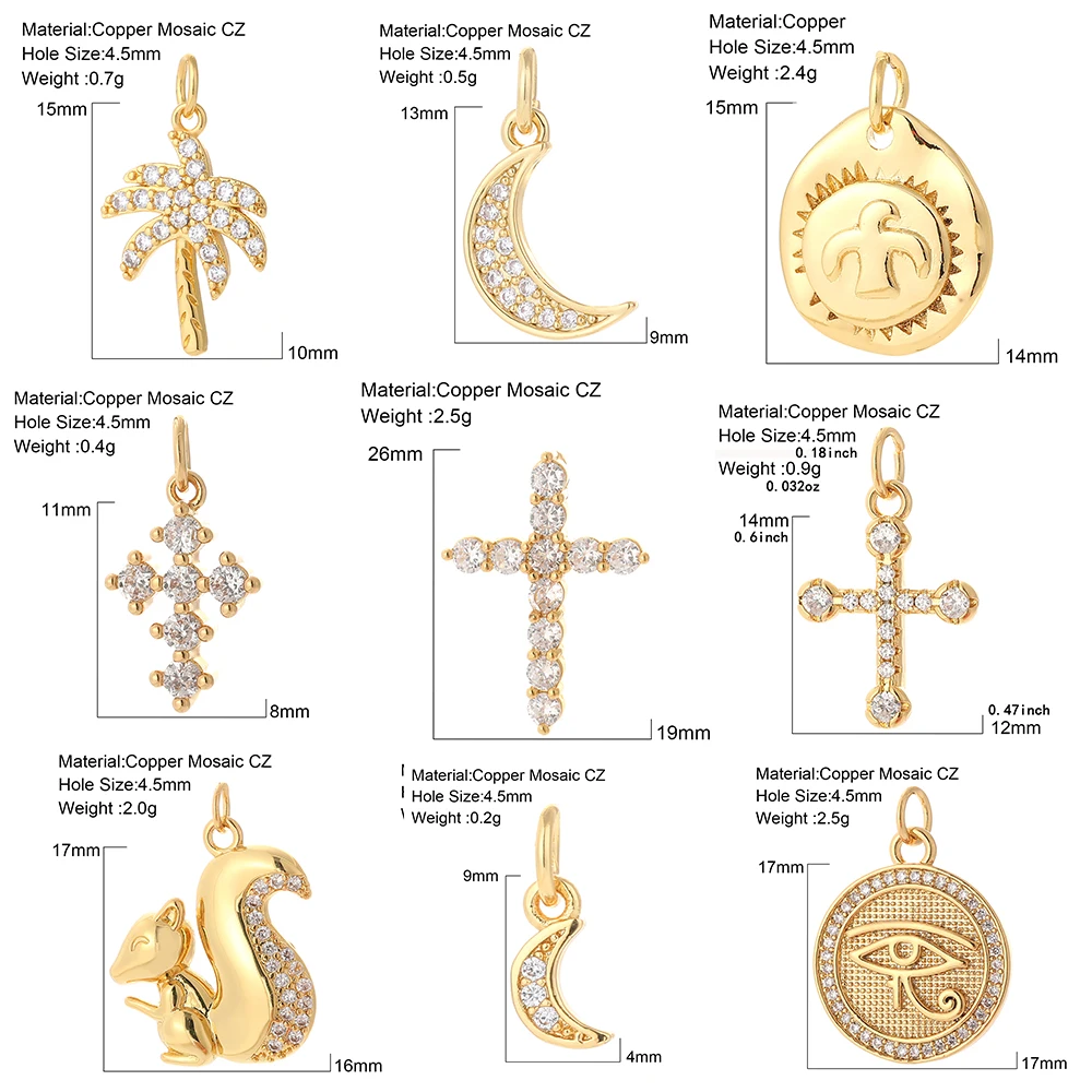 Cross Shaped Charms for Jewelry Making Supplies DIY Earrings Necklace Key Buckle Pendant Copper Inlaid Zircon Classic Style