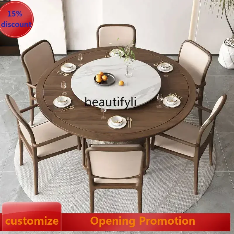 

ss7486 North American black walnut dining table New Chinese solid wood Italian light luxury round table New Light Luxury