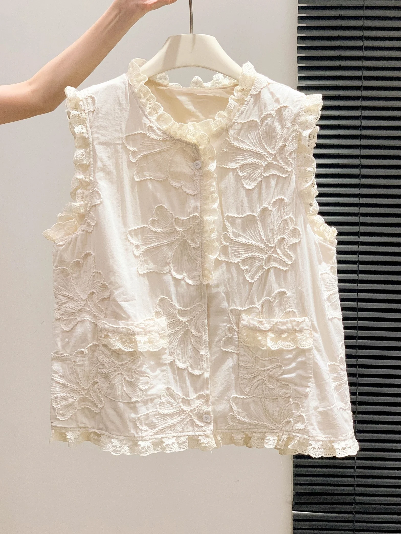 ヘビー刺繍レースパッチワークレディースルーズフィットオープンカーディガンスレコットンブレンドサマートップトレンディレイヤリングフローラルデザイン