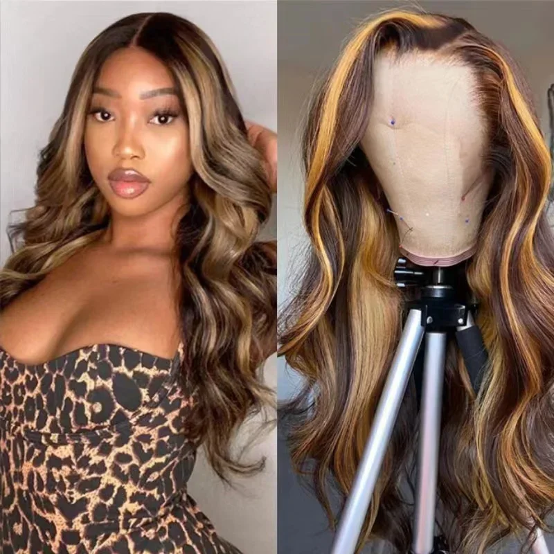 New Highlight human hair wig, piano color, lace front wig, Brazilian wig, women's 65CM blonde hair, lace wig, honey body wave