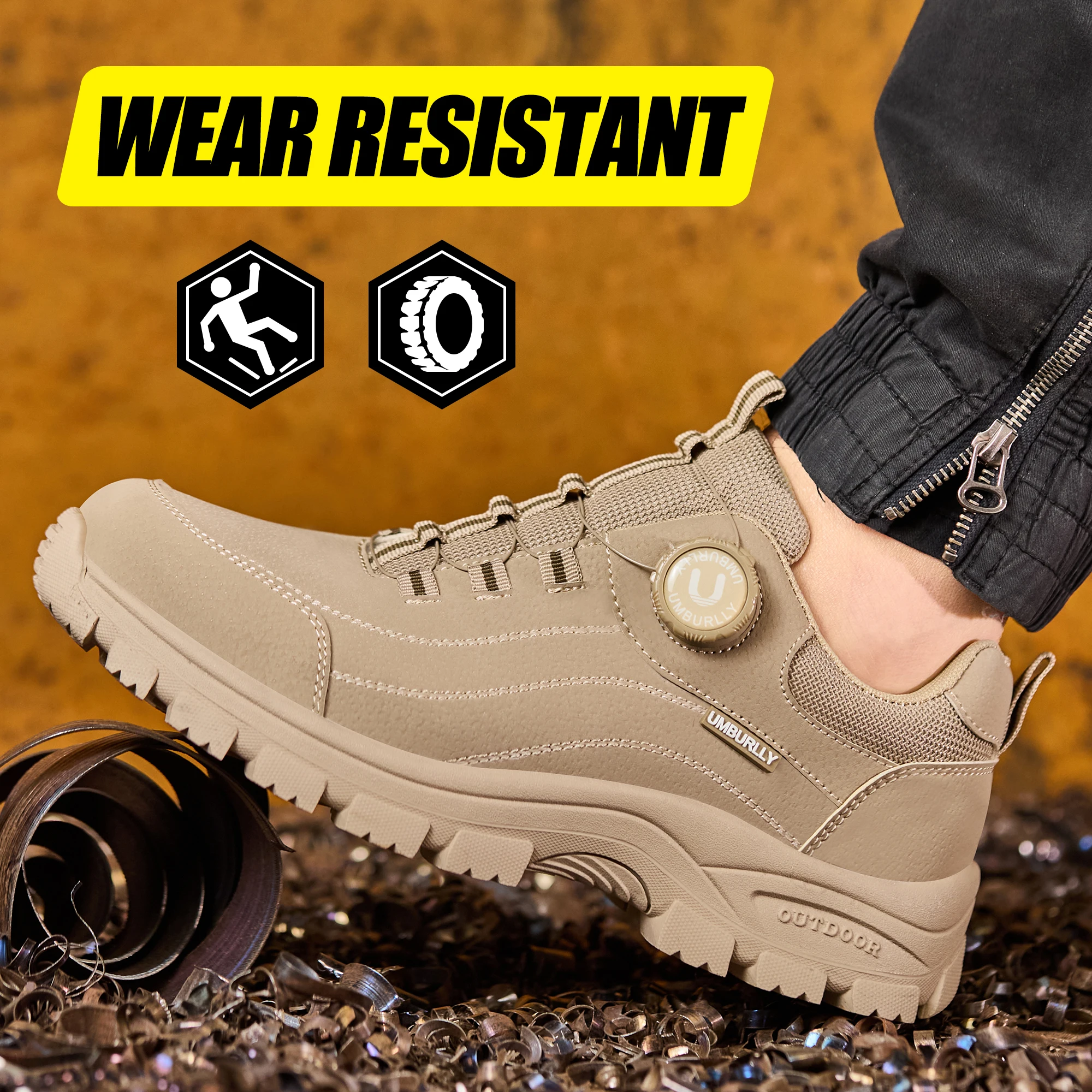 Men's Safety Shoes with Button Design Steel Toe Anti- Crush Resistant And Slip-Resistant Outsole for Outdoor Workshop Workwear