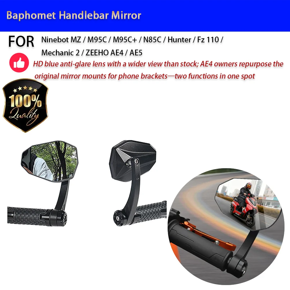 For Ninebot M95C MZ Mechanic 2 ZEEHO AE4 AE5 Baphomet Handlebar Mirror CNC Aluminum No-Drill Accesorios Moto Accessori Moto
