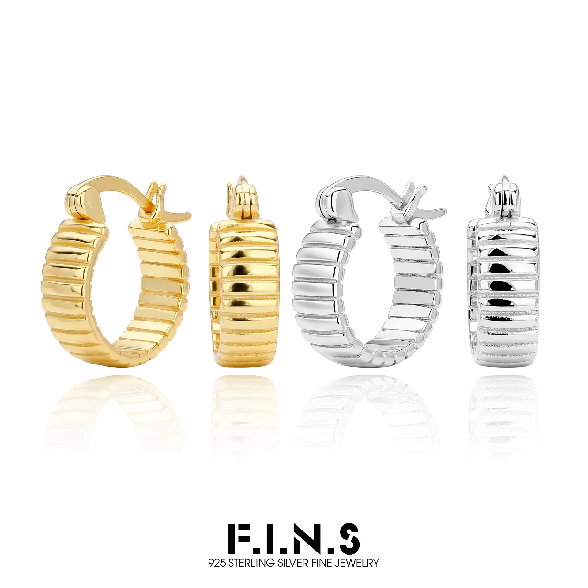 F.I.N.S S925 Sterling Silver Earrings Lines Striped Piercing Hoop Earrings Minimalist Dainty Round Ear Huggies Fine Jewelry