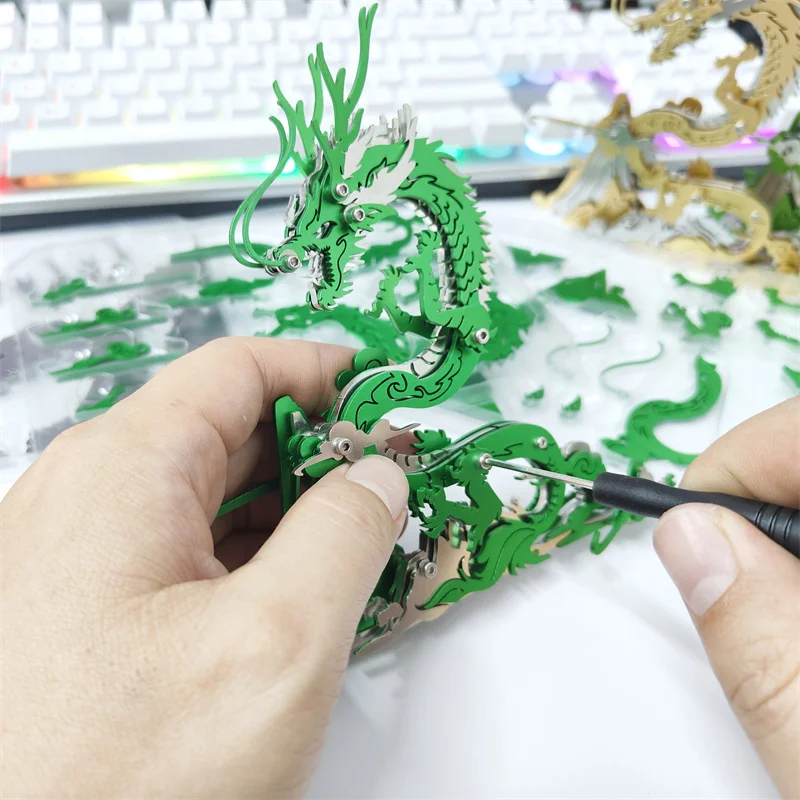 لعبة ألغاز معدنية ثلاثية الأبعاد للتنين الصيني من MOKR للأطفال، نموذج مصنوع يدويًا لعيد الميلاد ورأس السنة الجديدة، هدية للتعليم والتدريب
