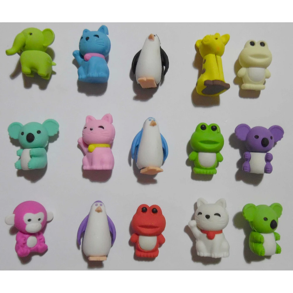 20pcs Animal Pencil Eraser Set Cute Cartoon Erasers For Glossy Design School Supplies 'S Day Gift Student