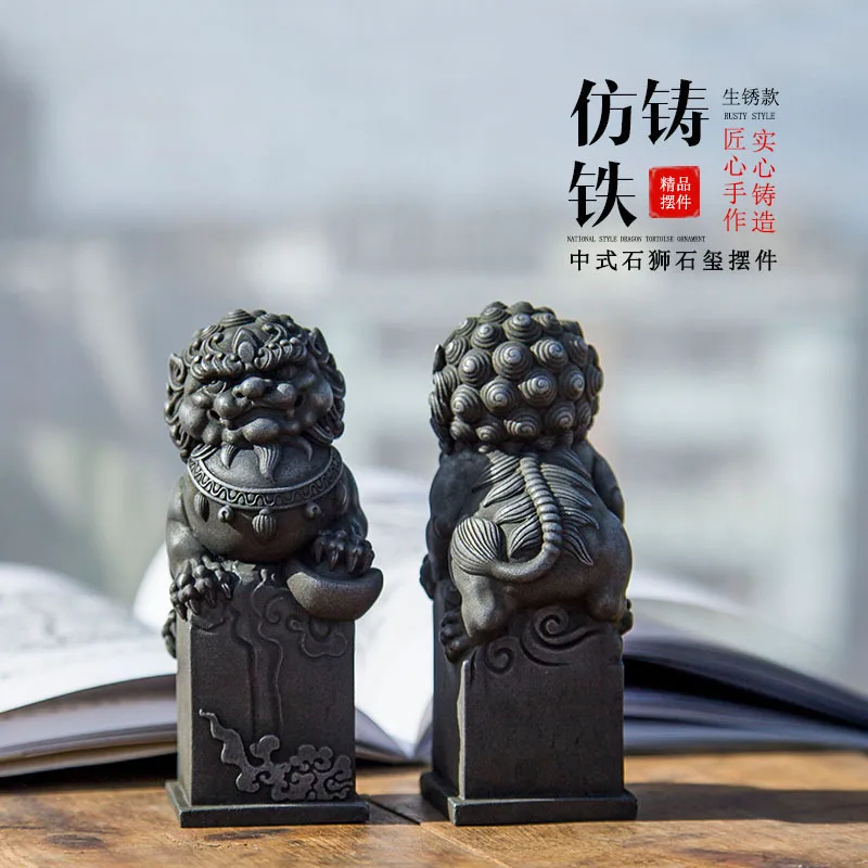 

Chinese Style Cast Iron Lion Home Desktop Small Ornaments Decoration Resin Crafts Art Cultural and Creative Gifts Transfer