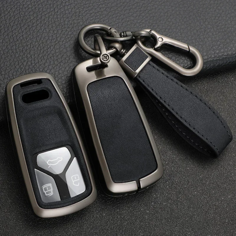 

Leather Car Key Case For Audi A4 A4L A5 A6L QT S5 S7 Q7 TTS Smart Remote Protector Cover Pouch Keychain Bag Auto Accessories