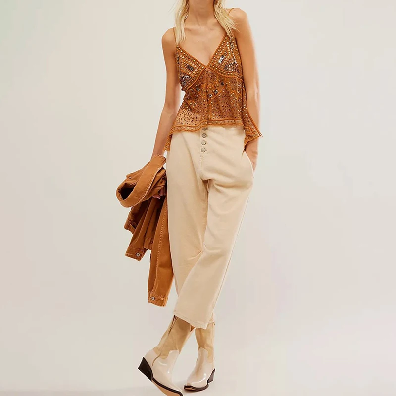 Elegante V-hals Mouwloze Jarretel Tops Vrouwen Sexy See-through Hollow Out Party Blouse Mode Pailletten Onregelmatige Losse Shirts