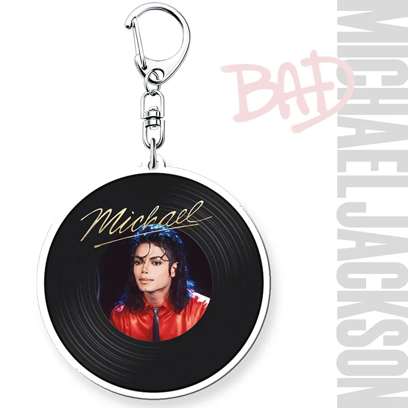 6cm King of Pop Michael Jackson Record Acrylic Chain Key Music Idol MJ Charm Blank Pendant KeyChain Accessories Acrylic Key Disc view 3