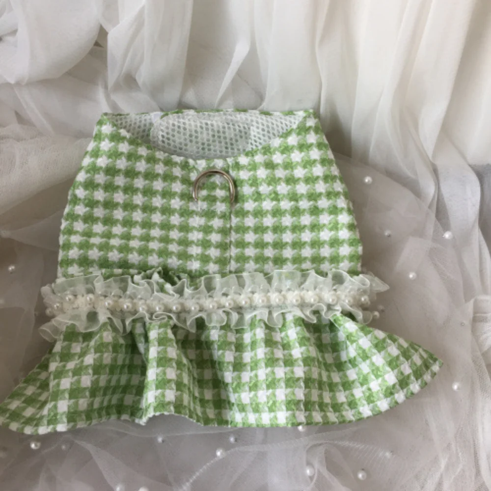 Pet Plaid Chest Back Cute Lace Traction Bichons Teddy Dog Outgoing Chest Back Clothes Small and Medium Dog Cute Dog Harness