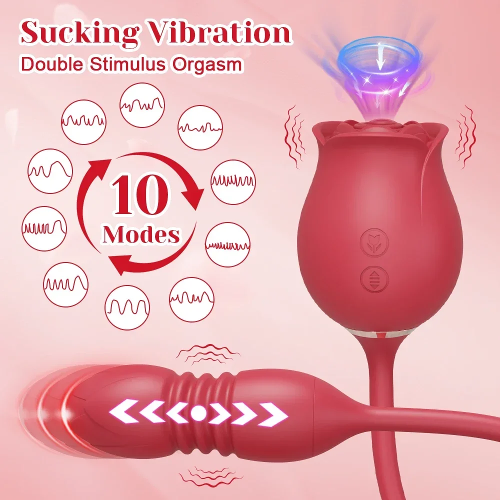 Rose-Sucking Sex Toys Dildo Vibrator for Women 3in1 Thrusting G Spot Anal Vibrators Stimulator Female Vibrating Egg Adult Toys