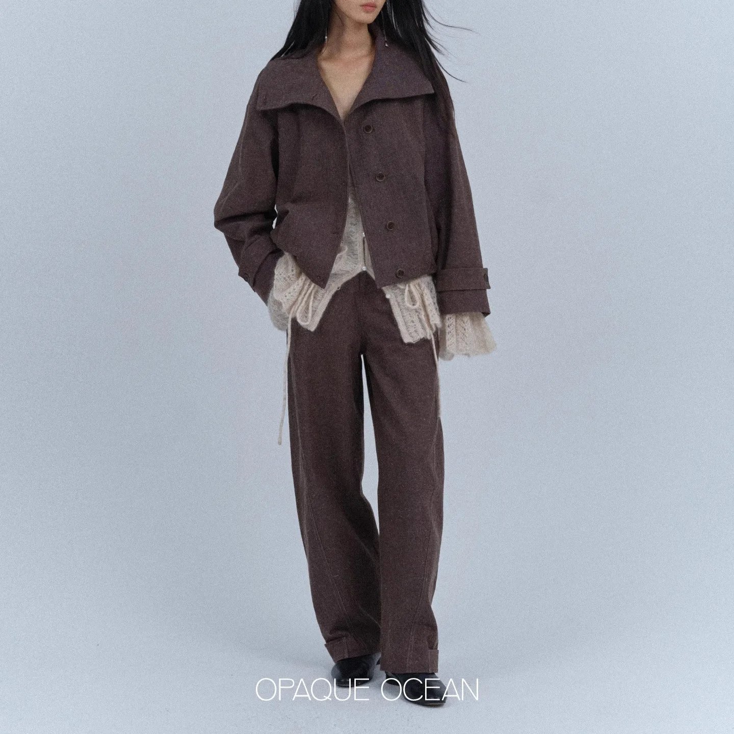 Women's Knitting Cardigan 2026 Spring Oversized Mohair Wool Drawstring V Neck Pearl Button Ruffle Lightweight Knitted Sweater