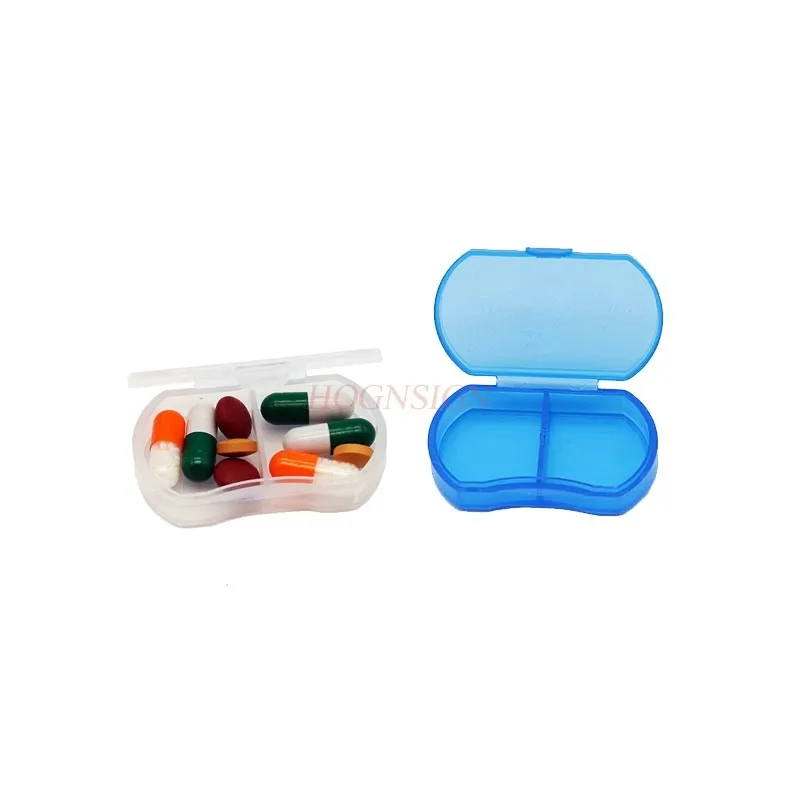 Portable mini 2-compartment small medicine box, portable tablet packaging and storage box, medicine box dispenser