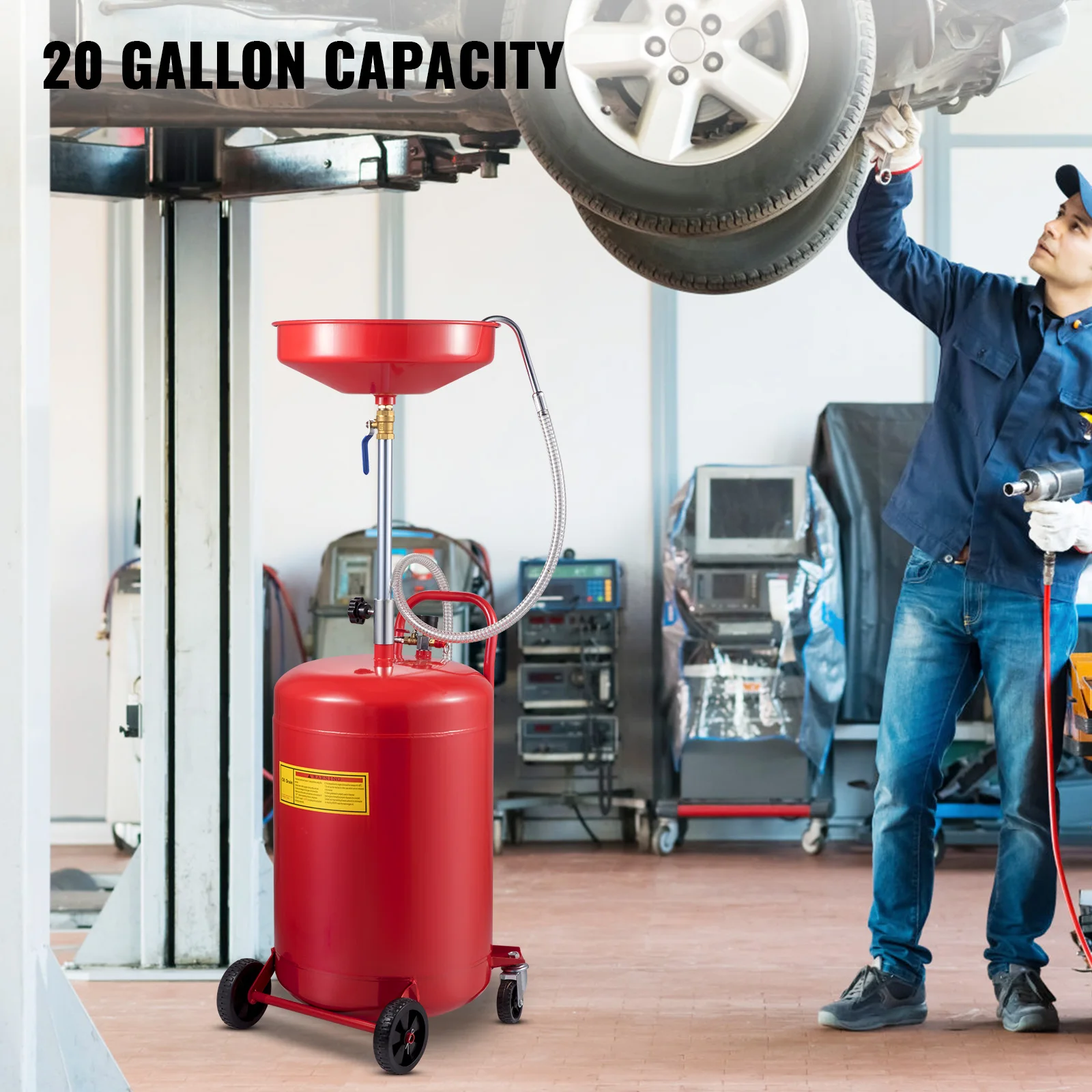 

Waste Oil Drain Tank 20 Gallon Portable Oil Drain Air Operated Drainer Oil Change, Oil Drain Container