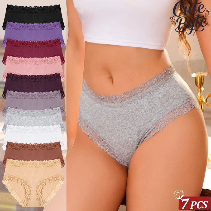 

Комплект из 7 шт. женских хлопковых трусиков с кружевом, низкой посадкой, модные, с лоскутным кружевом, эластичные, удобные, женское нижнее белье