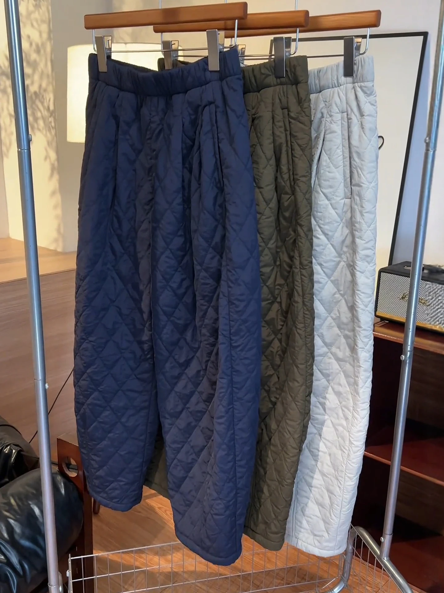

Thickened Cotton Trousers for Women Autumn Winter High Waist Harlan Pants Quilted Fleece Lined Grandmother Style Warmth Enhan...