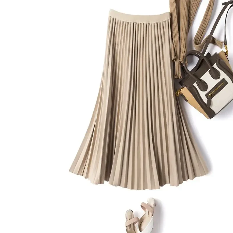 Brown Color Thickened Woolen Skirt Women's Autumn and Winter New Korean Style Loose Elegant High Waist Casual Pleated Sk Z624