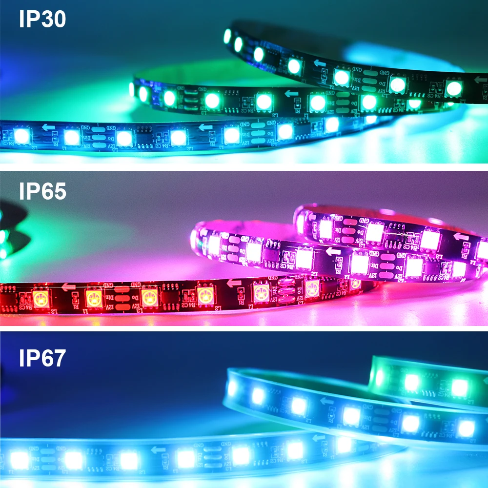 Imagem -06 - Brilhante Ordinária Rgb Led Strip Light Endereçável Fita Digital Controle ic Leds 30 Leds 48 Leds 60 Leds 5050 Smd 12v Ordinário Ws2811