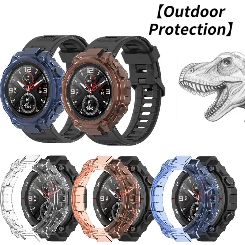 

For Amazfit T-Rex Pro Case Smartwatch Accessories TPU Transparent Screen Protector Case Cover For Xiaomi Huami strap