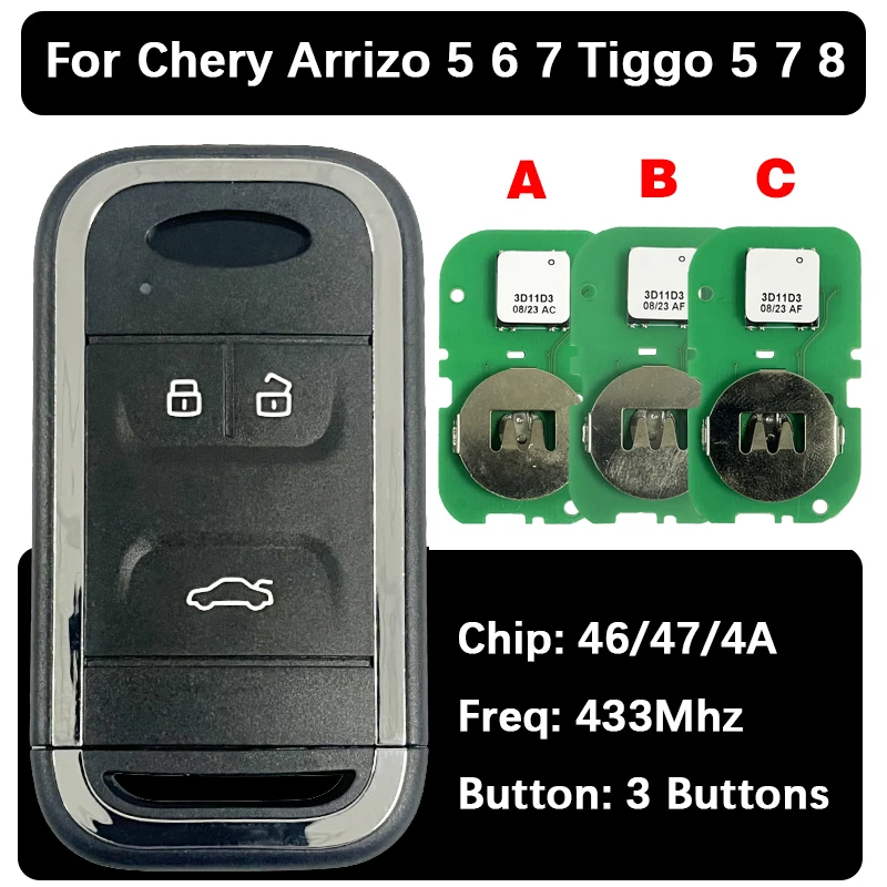 

CN079023 46/47/4AChip Aftermarket Remote Key Smart Keyless Remote 434Mhz For Chery Tiggo 5 Tiggo 7 Tiggo 8 Arrizo 5 6 7