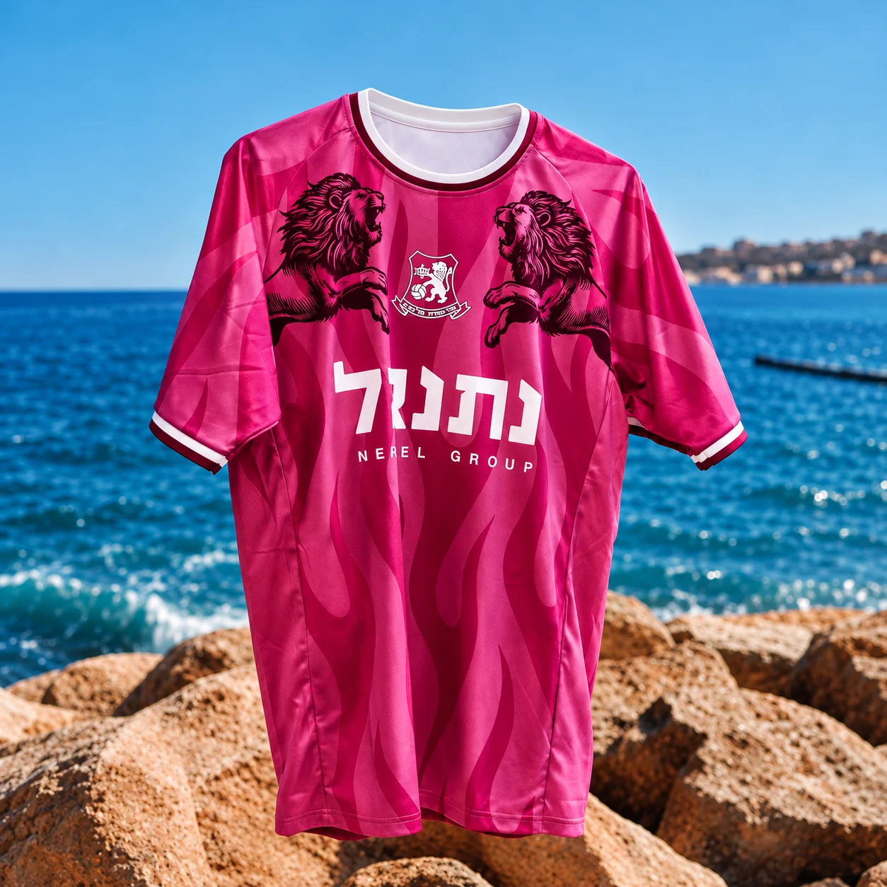Bnei Yehuda Pink Football Jersey Men Lion Graphic Short Sleeve Crew Neck Soccer Shirt Casual Sportswear Unseix Ourdoor Tee