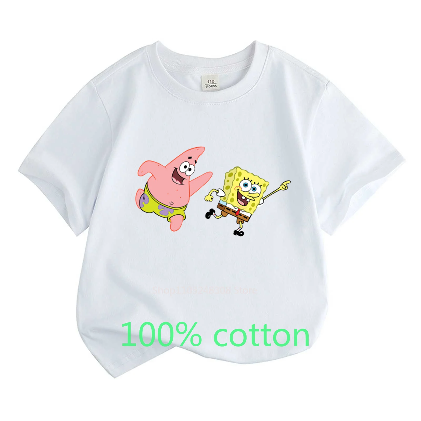 Spongebob Patrick Star  T-shirt 100%Cotton  Children Round Neck Short-sleeved Boys Girls  Fashion Kids Clothes Top 2-15Y