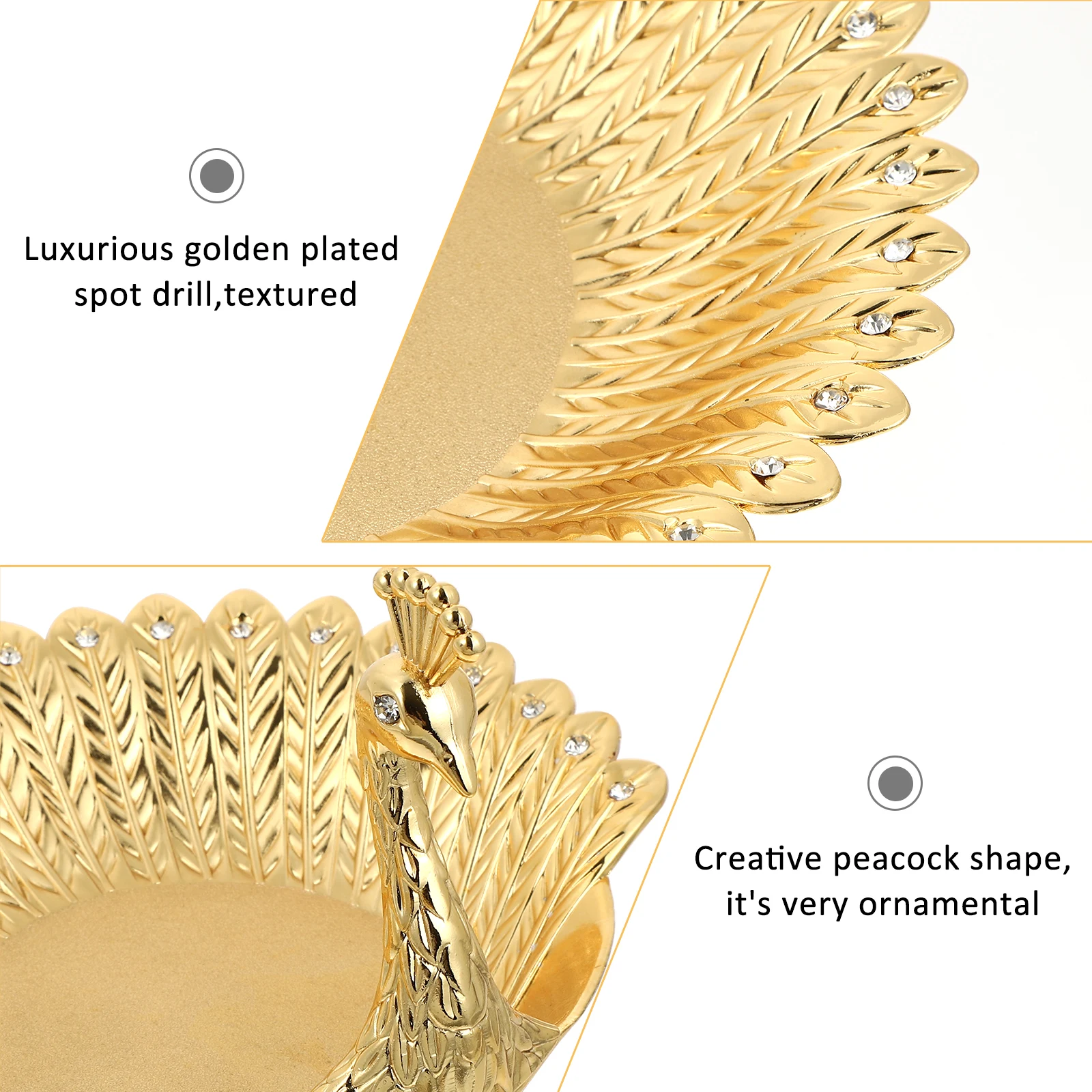 

Golden Metal Peacock Fruit Bowl Home Decor Art Furnishing High Quality Smooth Texture Kitchen Living Room Party Scene Coffee