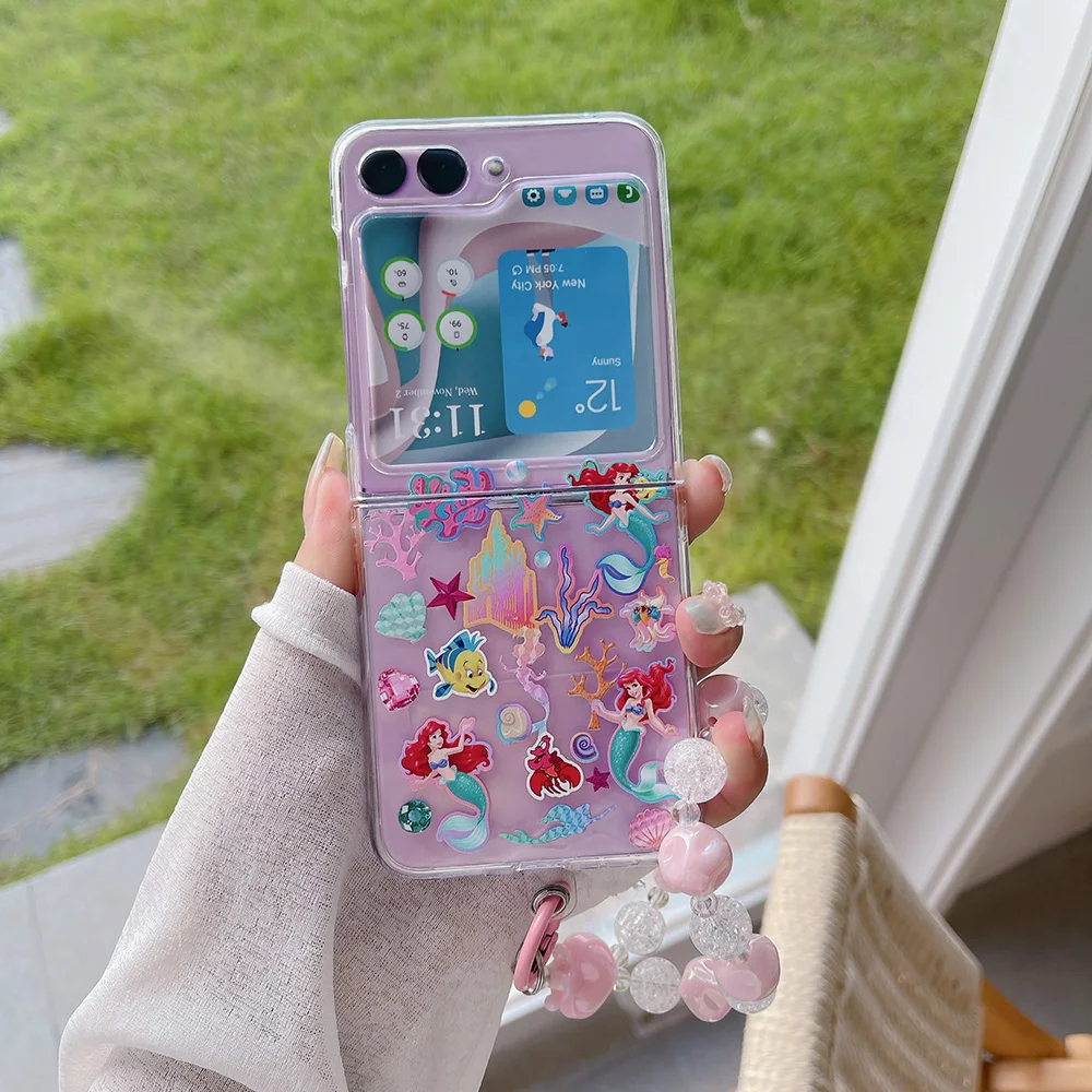 Cute Mermaid Princess Phone Case for Samsung Galaxy Z Flip 6 5 4 3 Flip6 Zflip5 Flip4 Flip3 Hard PC Shockproof Back Cover