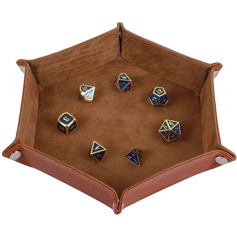 

Folding Storage Tray for Dice Games PU Leather Velvet Hexagonal Dice Holder Plain Desktop Storage Basket STZ05