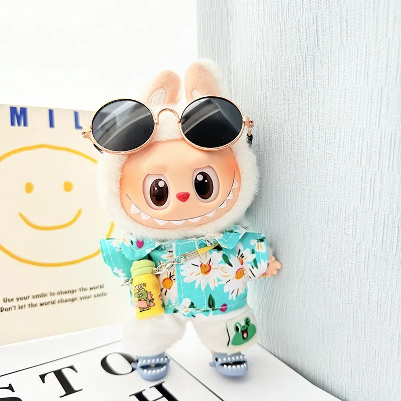 Für 17 cm Labubu Puppe Kleidung Beachwear Mode Kleidung Mit Sonnenbrille Labubu Kleidung Ropa Labubu Blind Box Spielzeug