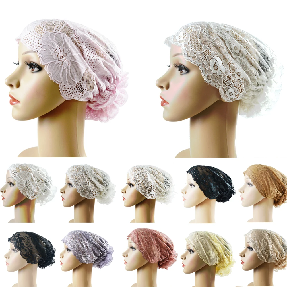 Women Muslim Inner Cap Arab Lace Hijab Underscarf Islamic Headwear Turban Bonnet Hat Bandage Caps Underscarf Hair Loss Covers