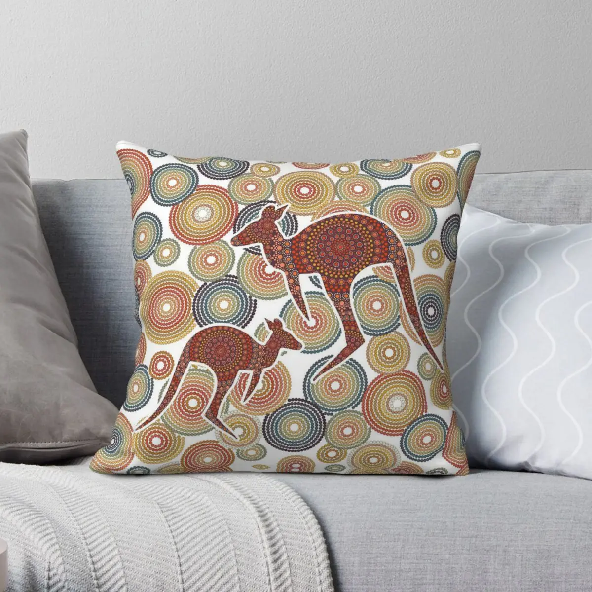 Australian Indigenous Kangaroo Pillowcase Polyester Linen Velvet Pattern Zip Decor Throw Pillow Case Bed Cushion Cover